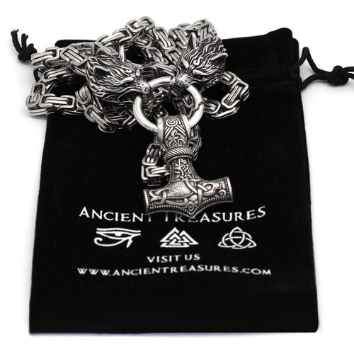 Vikings Wolf Mjolnir Stainless Steel King Chain Necklace